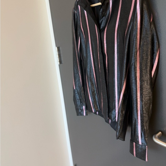 RtA NWOT XS never worn silk blend Shimmering Black Blouse with Pink - Picture 7 of 16